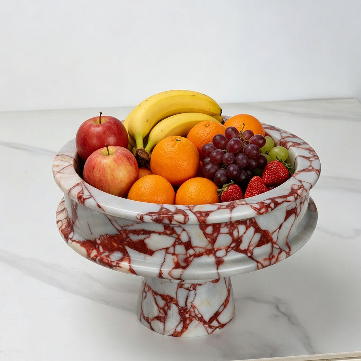 Vase in Solid Natural Marble with Round Pedestal Base, Cylindrical Shape