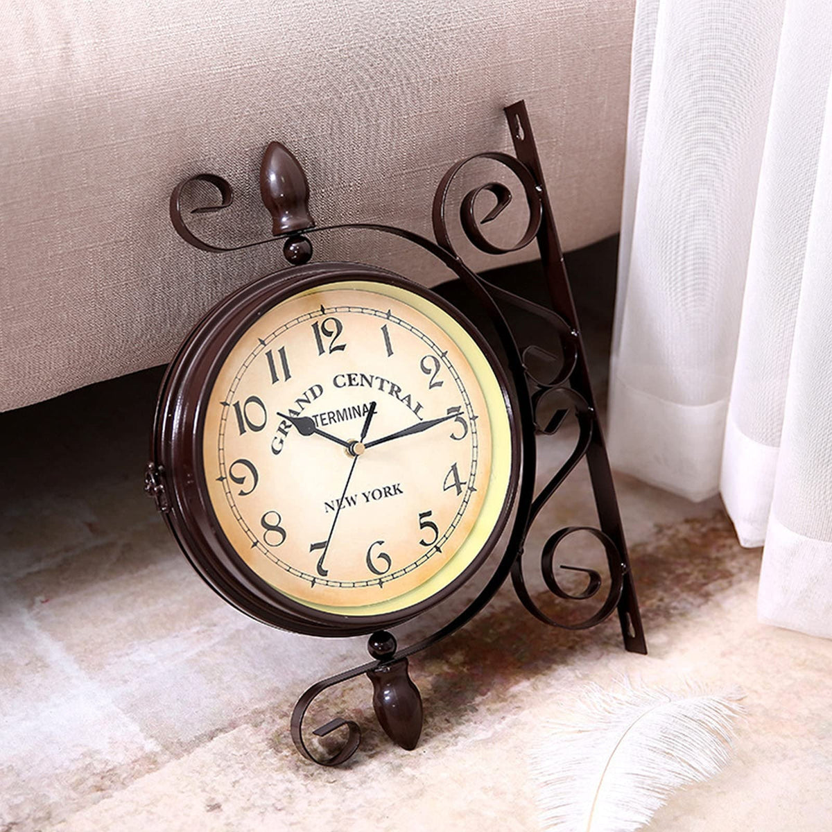 Wall Clock in Metal, Double-Sided Station Style with Silent Movement