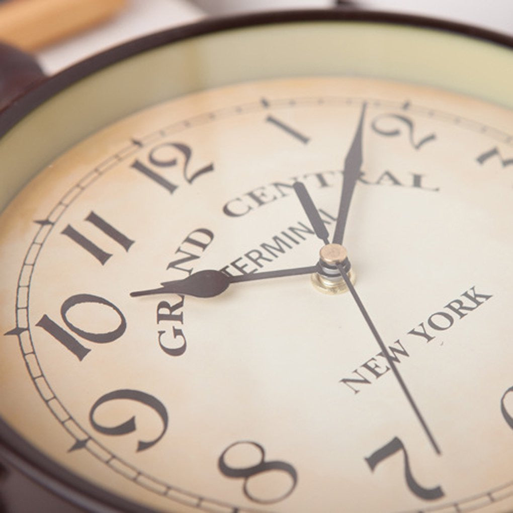 Wall Clock in Metal, Double-Sided Station Style with Silent Movement