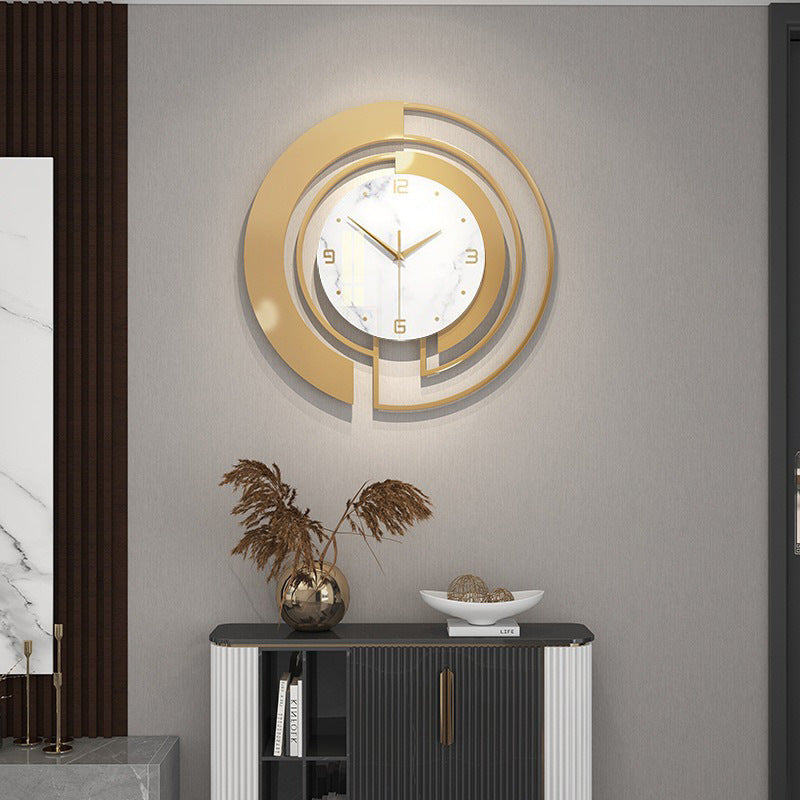 Wall Clock in Metal with Marble-Effect Dial and Geometric Rings