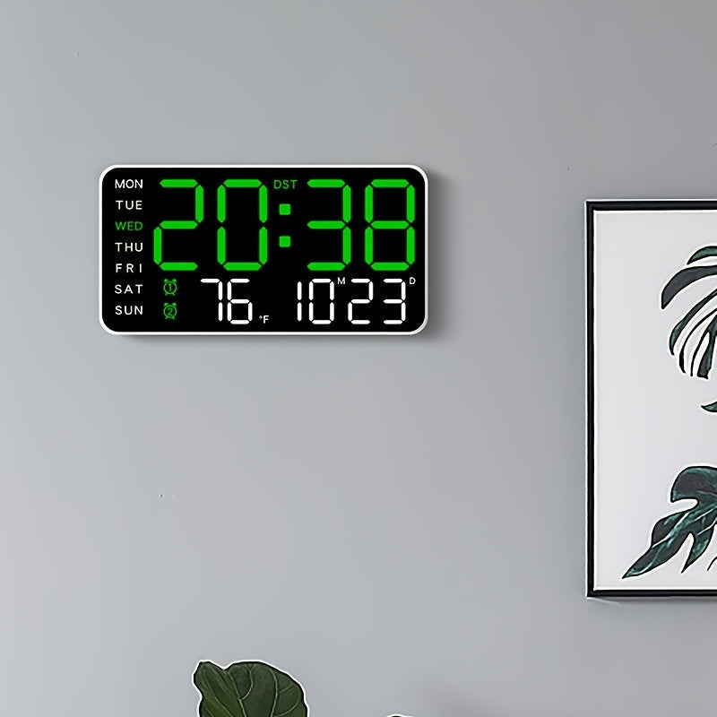 Wall Clock with Digital LED Display, Date, Day and Temperature