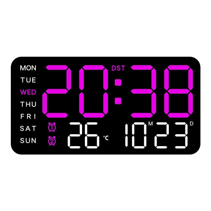 Wall Clock with Digital LED Display, Date, Day and Temperature