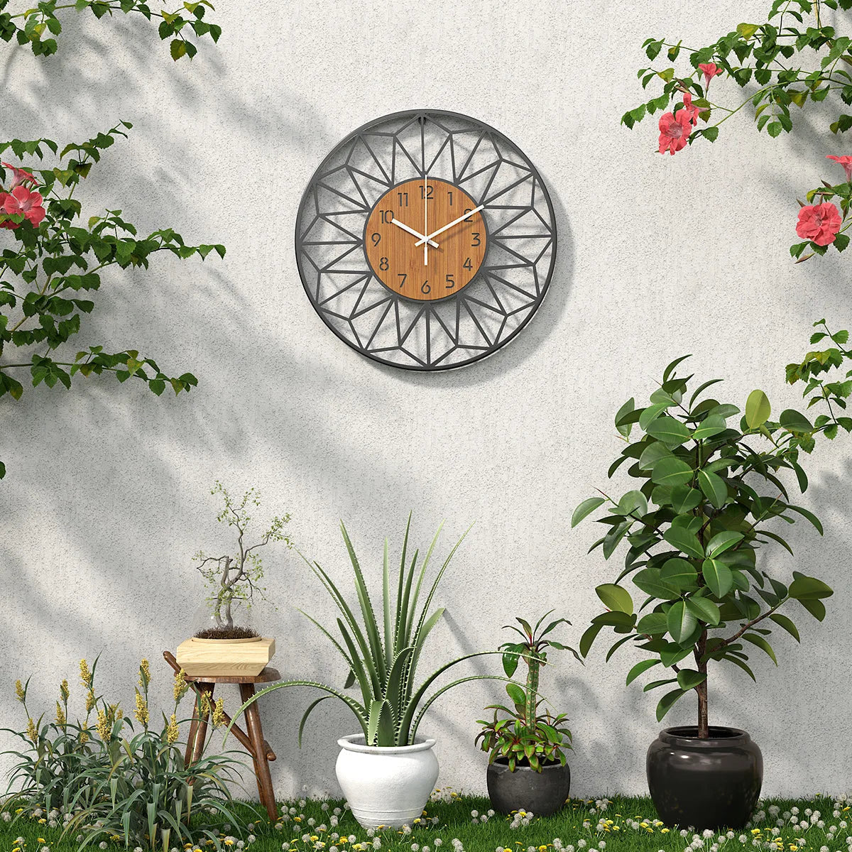 Wall Clock with Geometric Metal Frame, Silent Quartz Movement