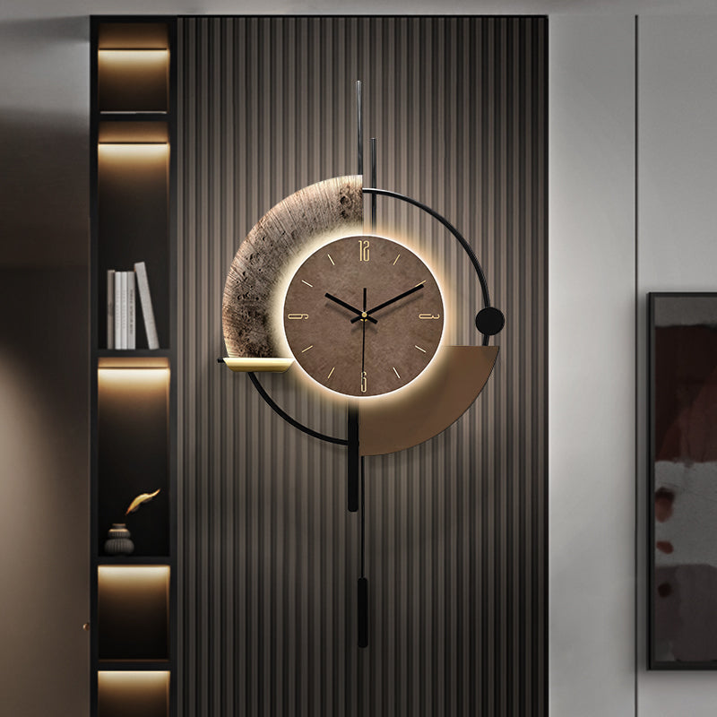 Wall Clock with Pendulum, LED Backlighting and Metal Arch