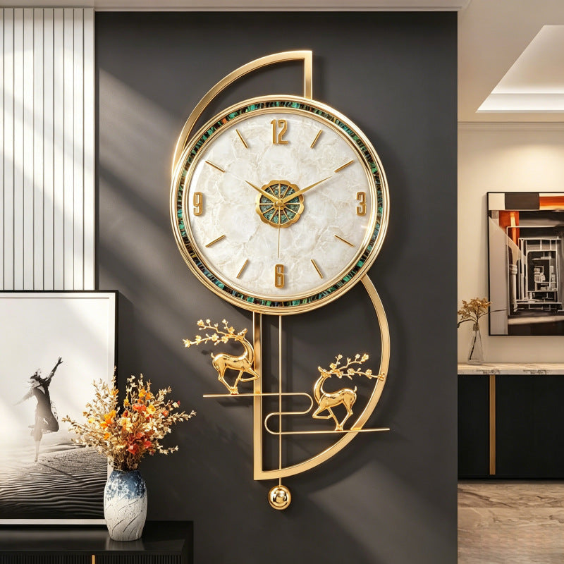Wall Clock with Pendulum, Mother-of-Pearl Dial and Metal Frame