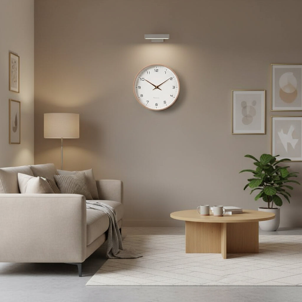 Wall Clock with Wood-Effect Frame, Round, Quiet Scandinavian Style