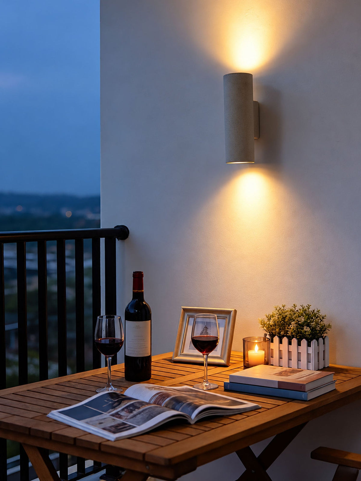 Wall Light in Hand-Finished Microcement, IP65 Outdoor Up-and-Down Lighting