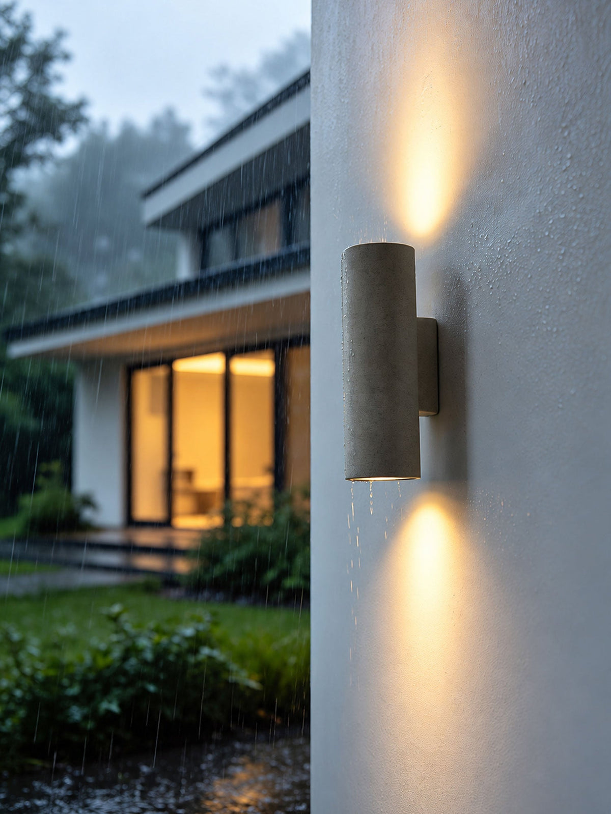 Wall Light in Hand-Finished Microcement, IP65 Outdoor Up-and-Down Lighting