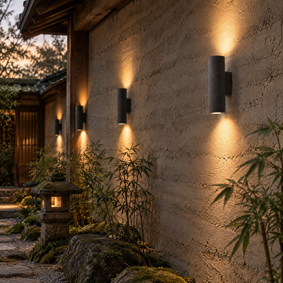 Wall Light in Hand-Finished Microcement, IP65 Outdoor Up-and-Down Lighting