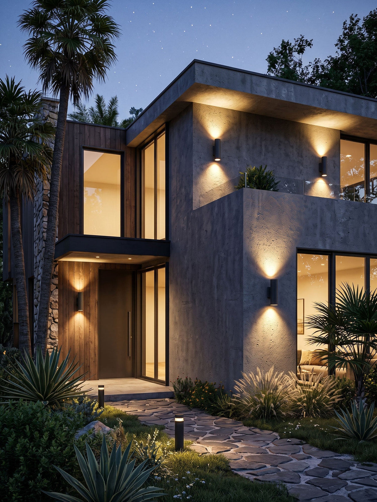 Wall Light in Hand-Finished Microcement, IP65 Outdoor Up-and-Down Lighting