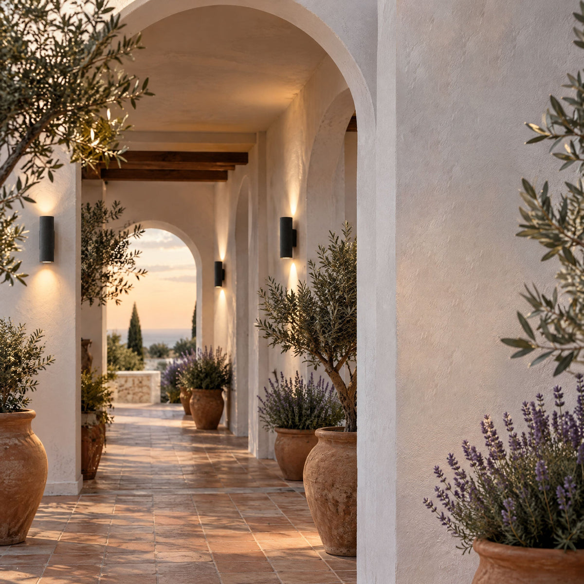 Wall Light in Hand-Finished Microcement, IP65 Outdoor Up-and-Down Lighting