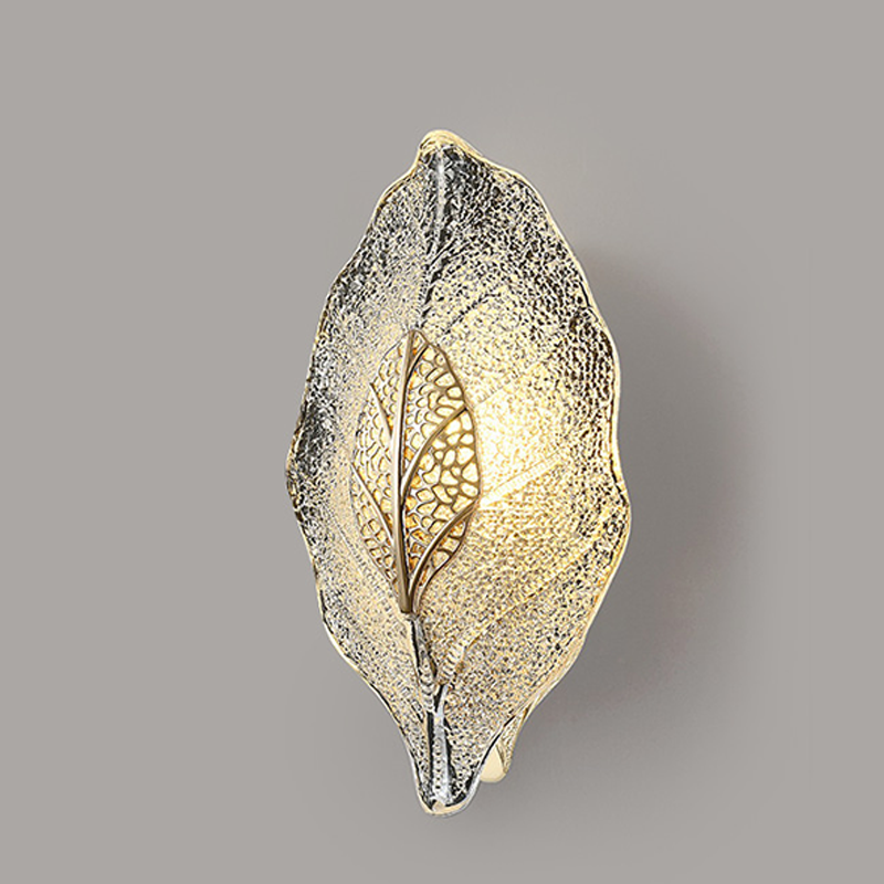 Wall Light in Handcrafted Glass, Leaf Shape with E14 Socket