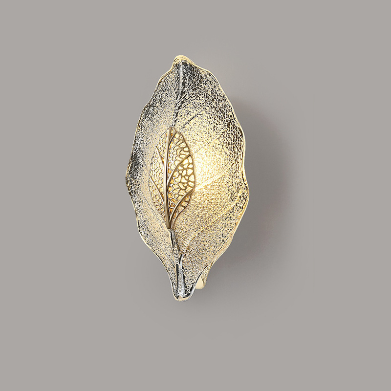 Wall Light in Handcrafted Glass, Leaf Shape with E14 Socket