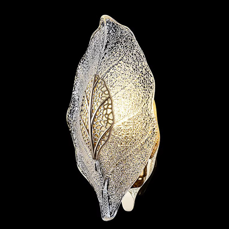 Wall Light in Handcrafted Glass, Leaf Shape with E14 Socket