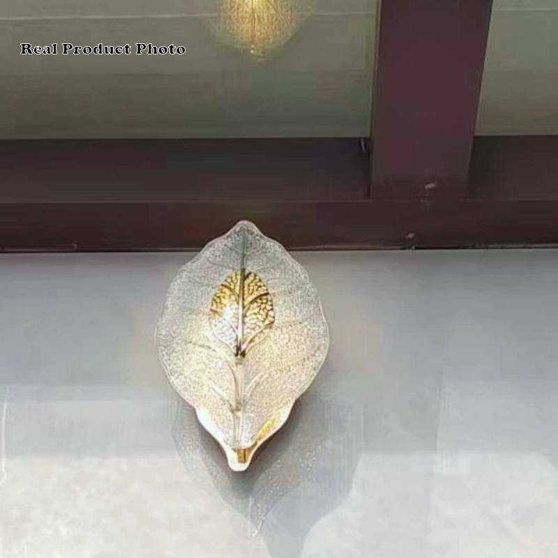 Wall Light in Handcrafted Glass, Leaf Shape with E14 Socket