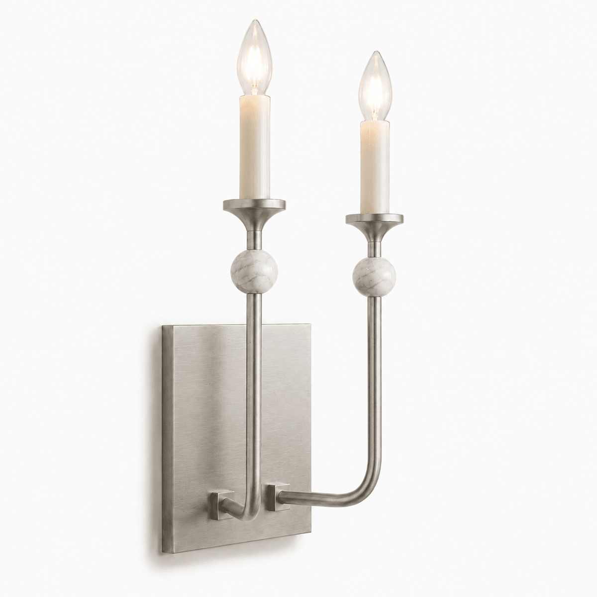 Wall Light in Metal with Marble Spheres, Candle-Style Sconce