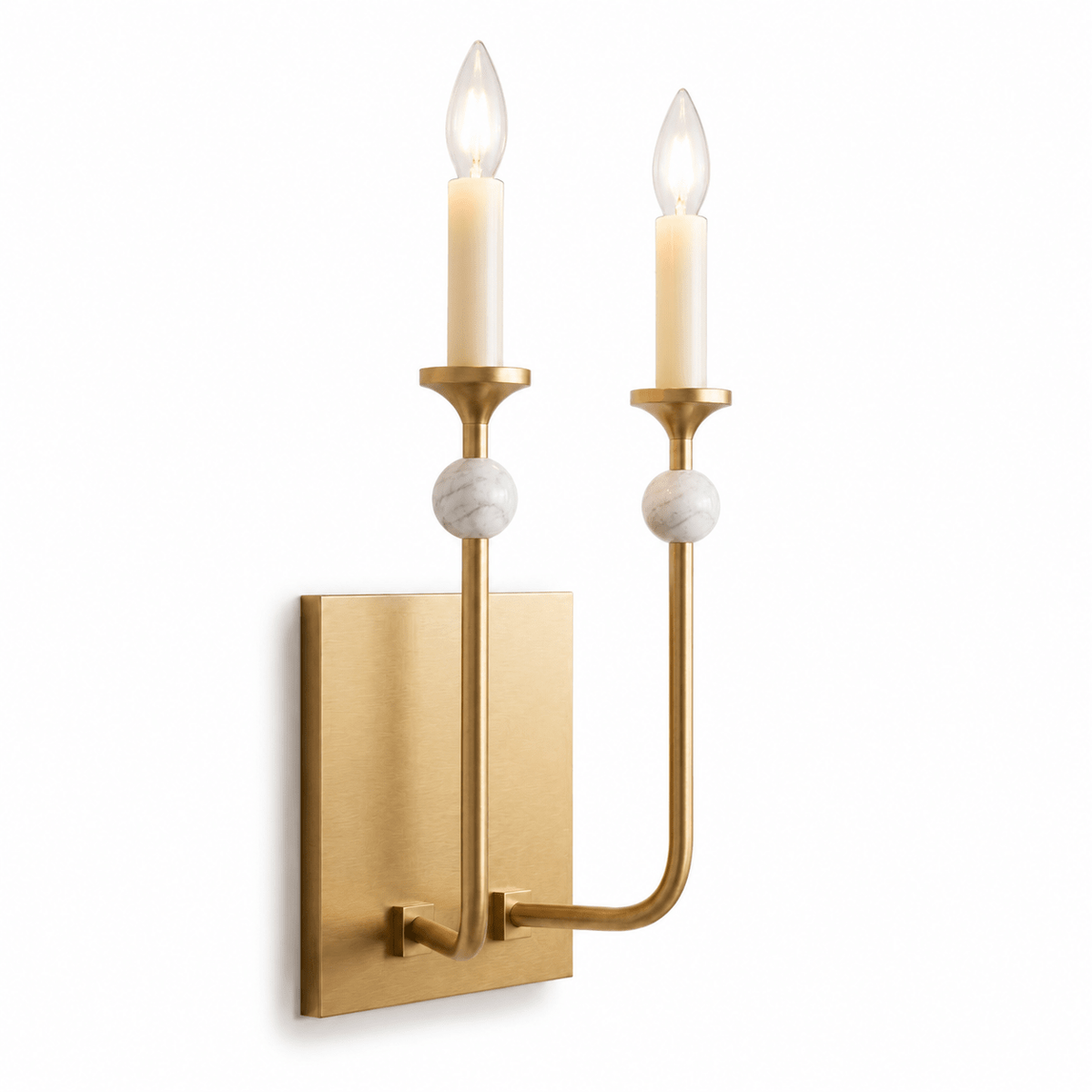 Wall Light in Metal with Marble Spheres, Candle-Style Sconce