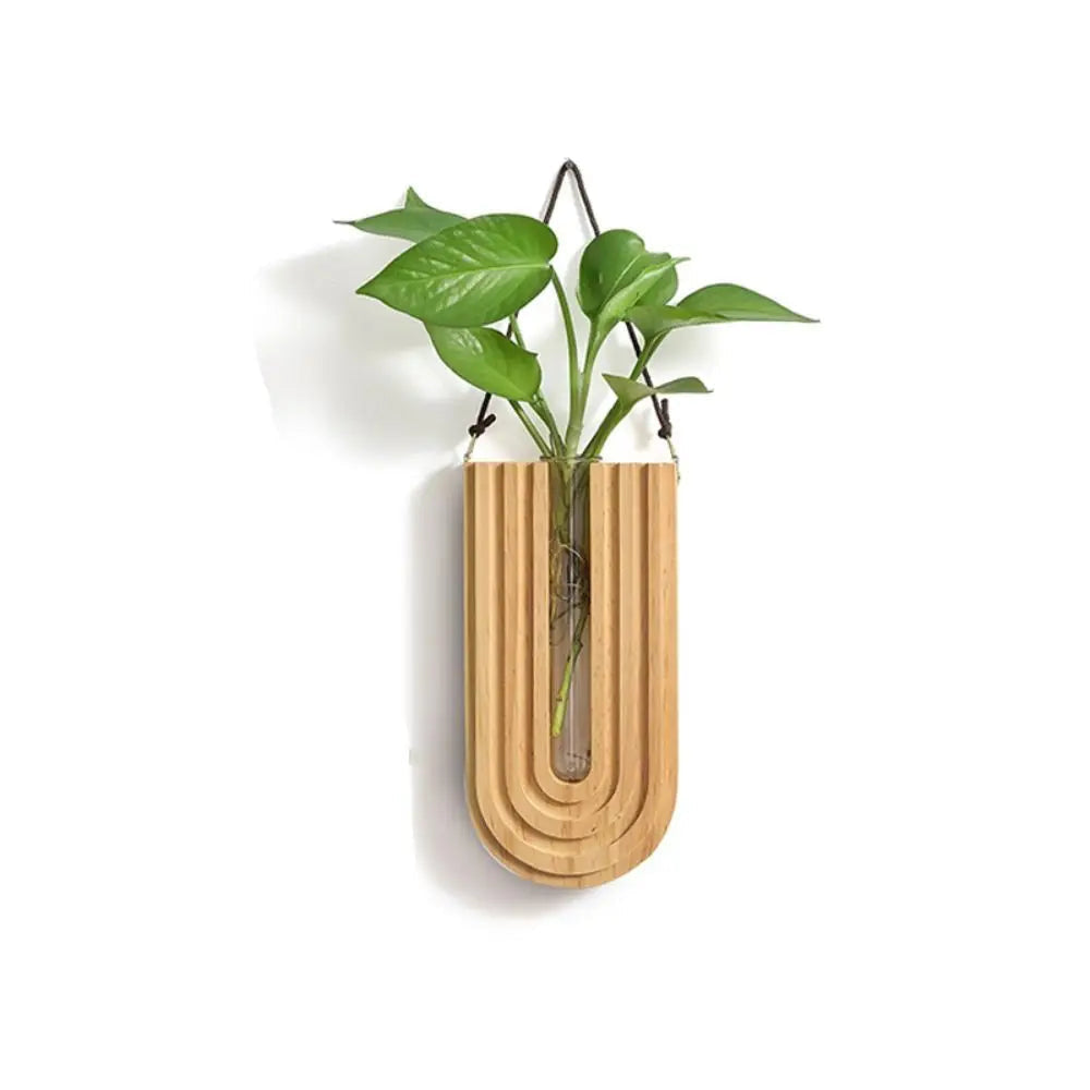 Wall Vase with Handmade Wooden Frame and Removable Ribbed Glass Tube