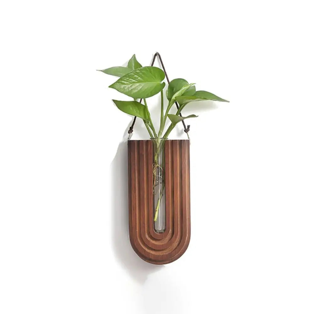 Wall Vase with Handmade Wooden Frame and Removable Ribbed Glass Tube