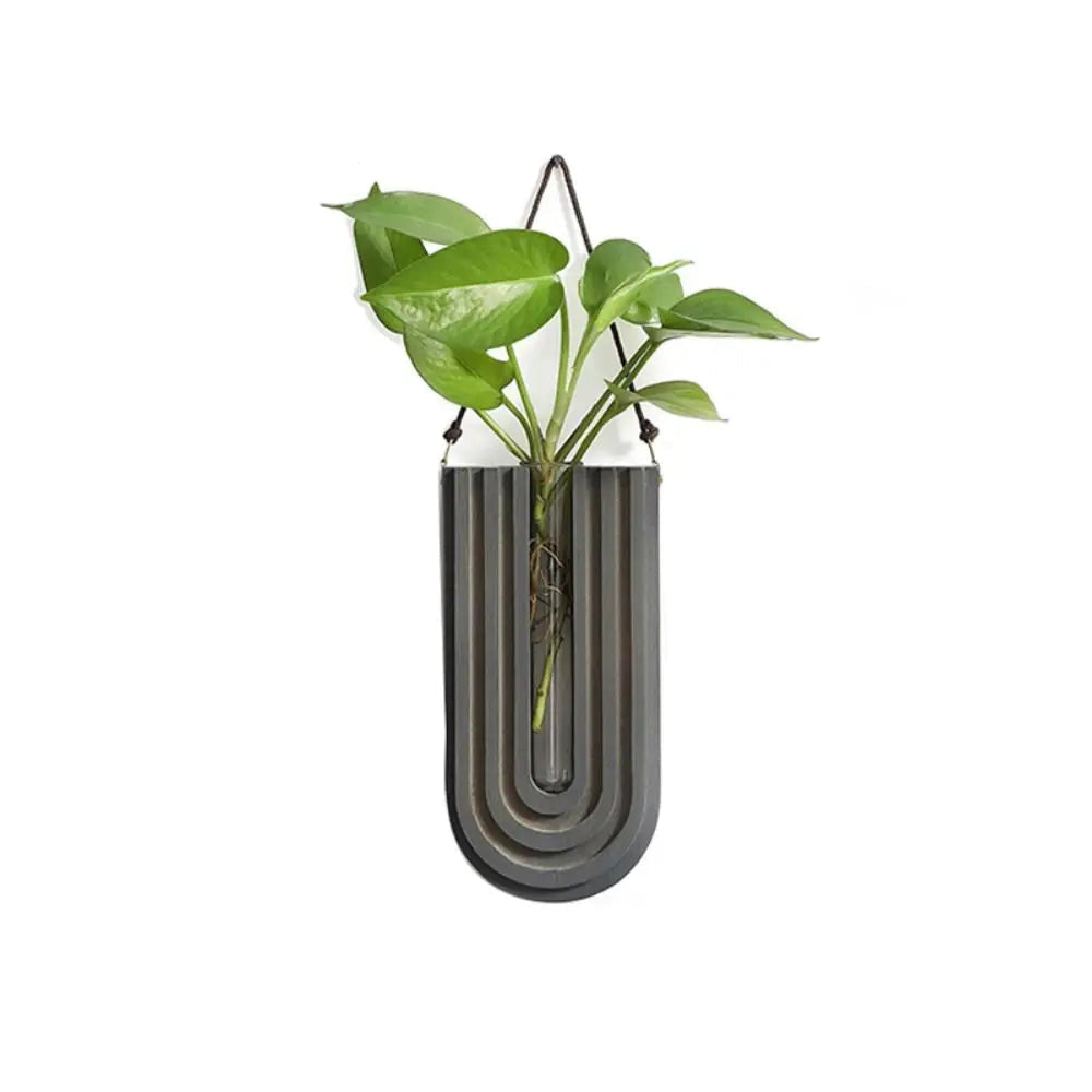 Wall Vase with Handmade Wooden Frame and Removable Ribbed Glass Tube