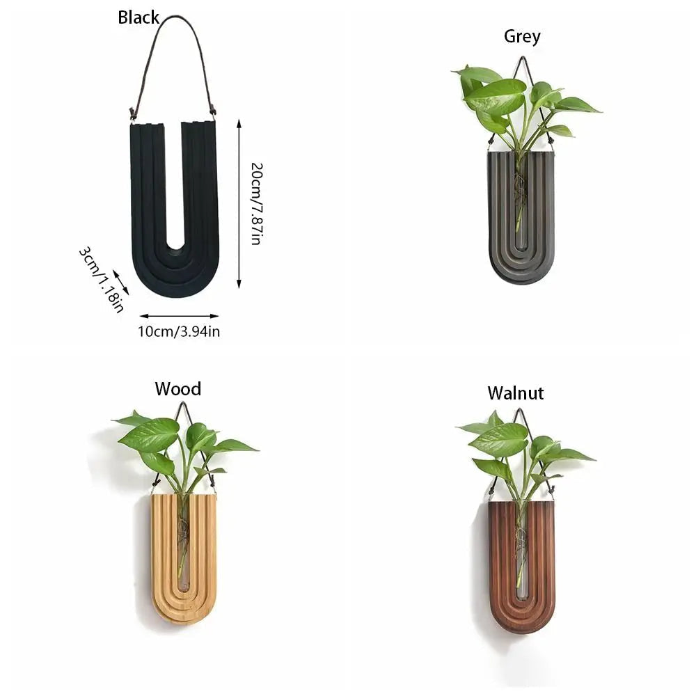 Wall Vase with Handmade Wooden Frame and Removable Ribbed Glass Tube