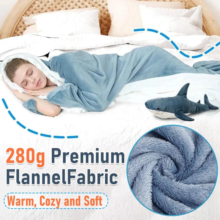 Wearable Blanket in Flannel with Sleeves and Shark-Shaped Hood